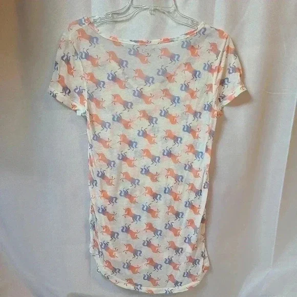 Mudd Unicorn Pattern Sheer Short Sleeve Blouse - Picture 2 of 3